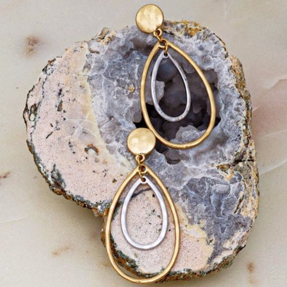 Unbranded Jewelry - Gold Silver Mix Hammer Tear Drop Dangle Earring